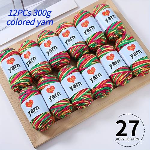item picture 12pcs 100 acrylic 300 58oz variegated yarn high quality multicolor gradient yarn balls hand knitting material pack suitable for fashionable men and women gifts knitting crochet and crafts sweaters hats