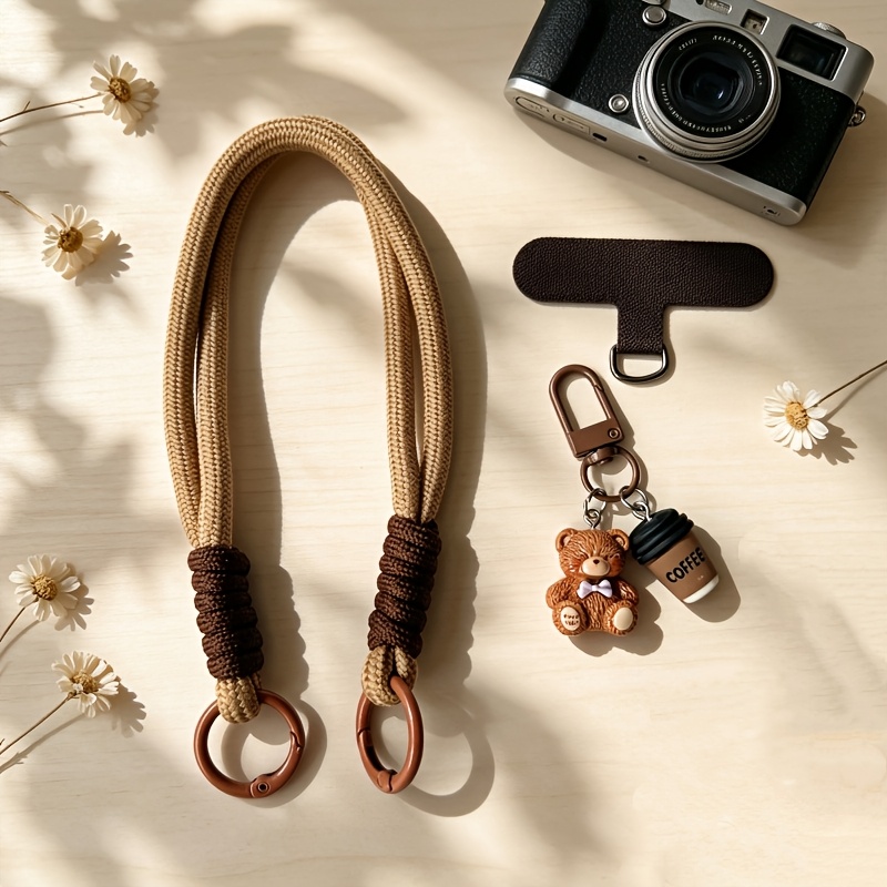 TEMU 1pc Meilard Vintage Style /dog/penguin Phone Wrist Strap, Handcrafted Contrast Woven Wristband, Coffee Cup Pendant, With Anti-loss Phone Case