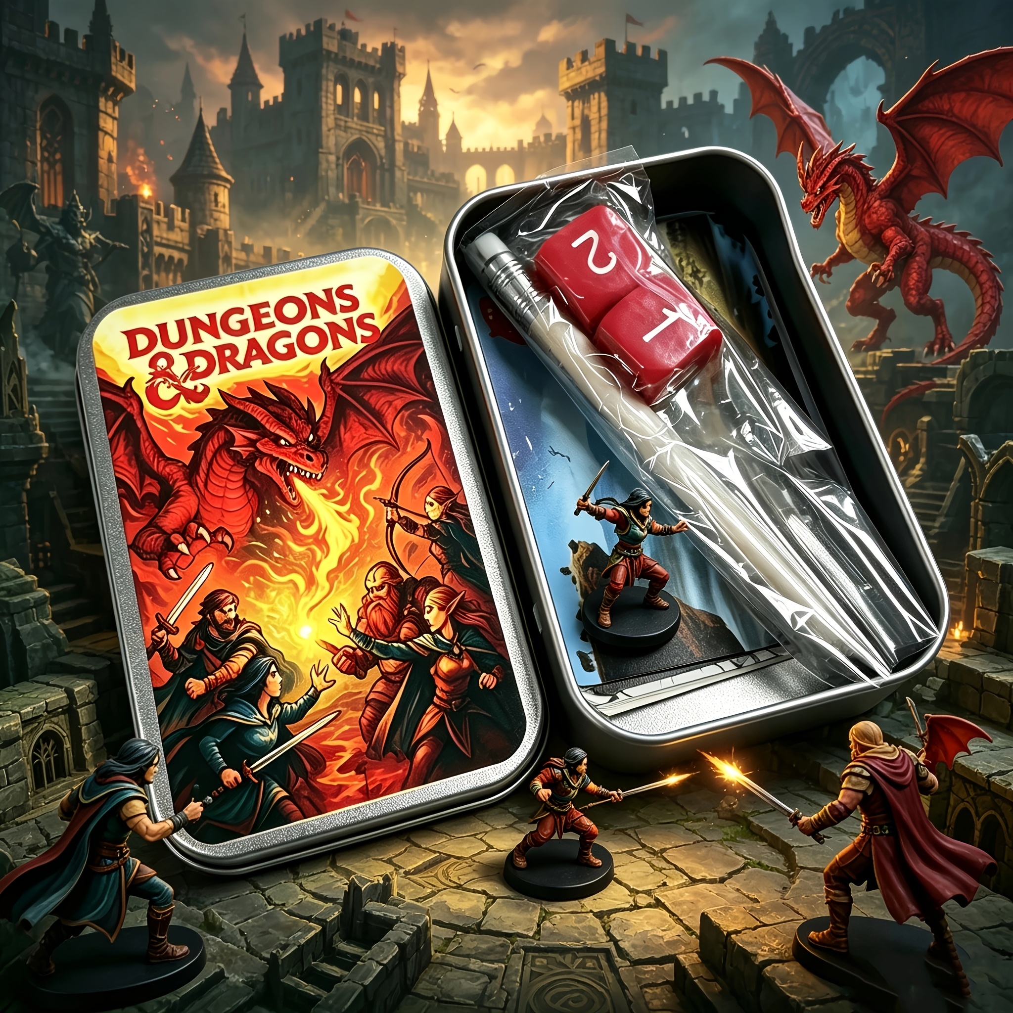 TEMU A Portable Desktop Role-playing Game Accessory Box Set, Including A Storage Box, Dice, A Pen, And Character Cards. Role-playing Game Adventure
