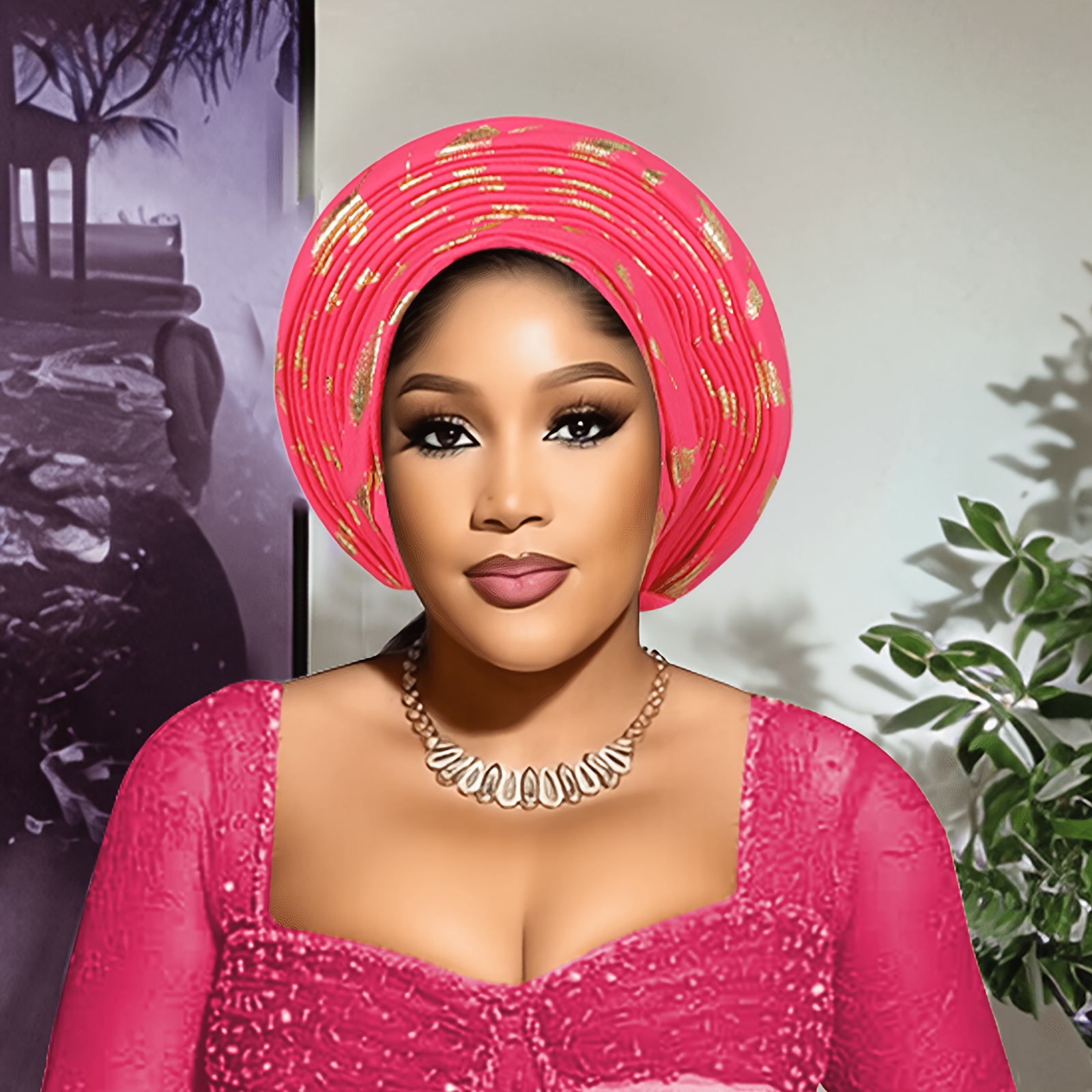 TEMU 1pc, New Women's Hat, Headscarf, Decorative Hat, Formal Hat, Head Turbans For Women, Auto African Head Tie Of Nigeria, Hot Stamping , Handmade