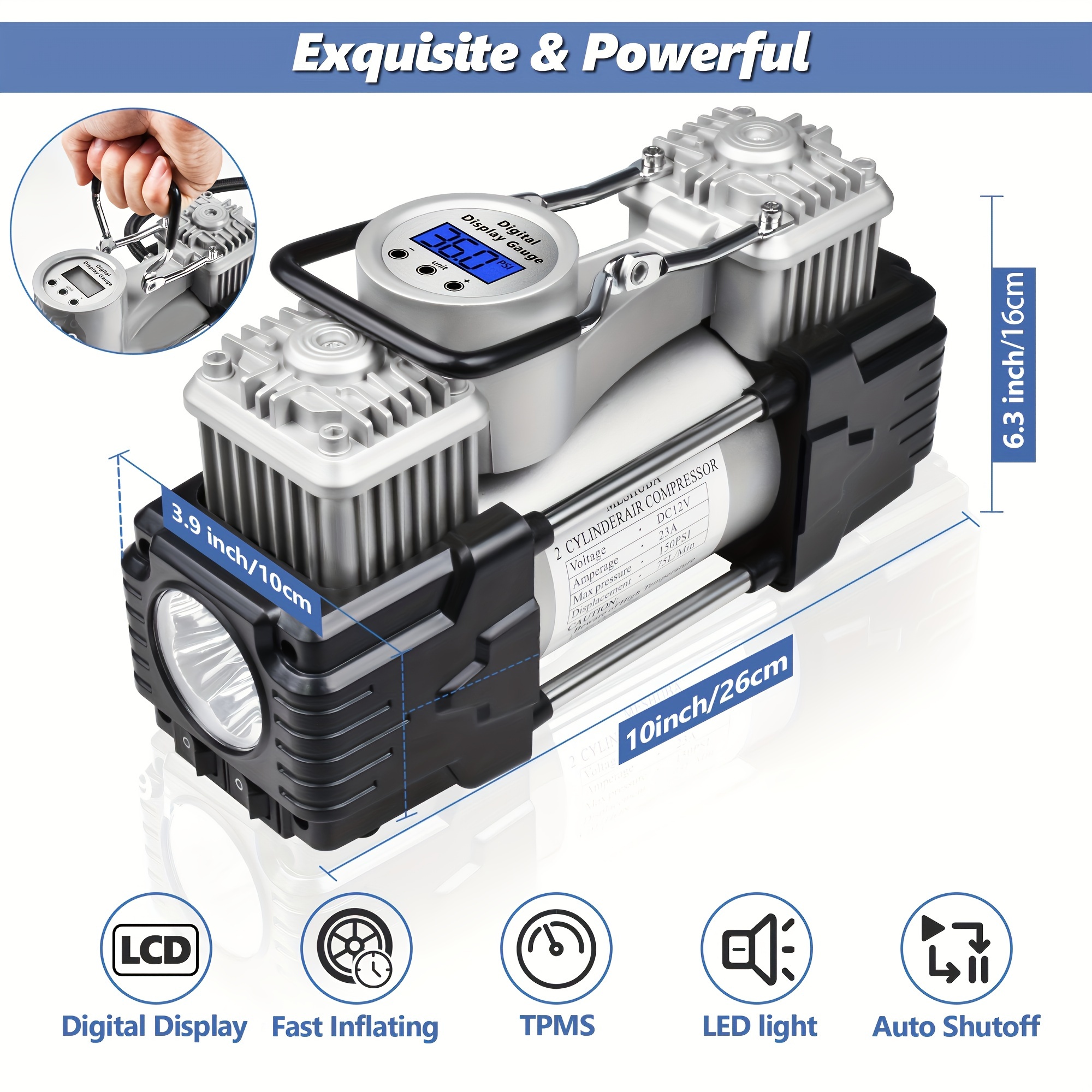 Compressore Aria Portatile AstroAI 2-in-1 - 160 PSI Con Batteria 20V E Alimentazione Auto