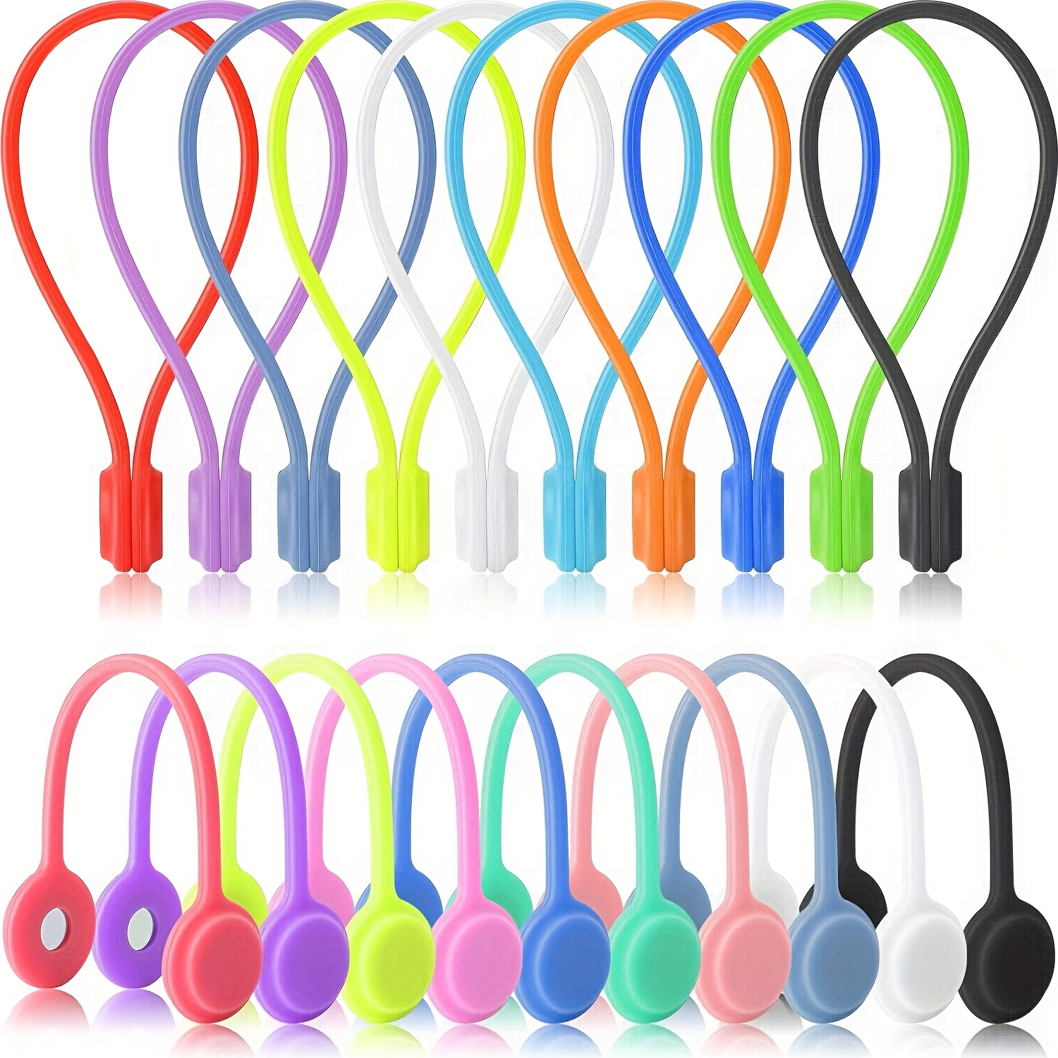 

20-pack Silicone Magnetic Cable Ties, Reusable Strong Magnet Cord Management Zip Ties, Earbud Wire Organizers, Twist Ties Clips, No Battery Required