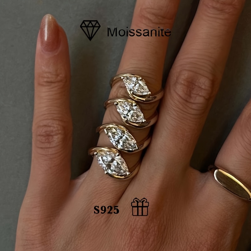 Moissanite Marquise Cut Ring Twisted Band 925 Silver Plated Hypoallergenic