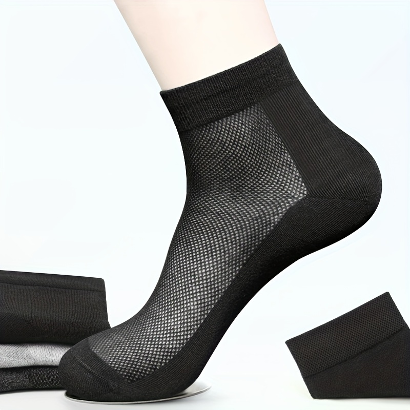 TEMU 5-pair Men's Short Ankle Socks, Summer Thin Cotton Socks, Mesh Breathable And Anti-odor, Versatile For Summer Wear, Solid Color Short Socks