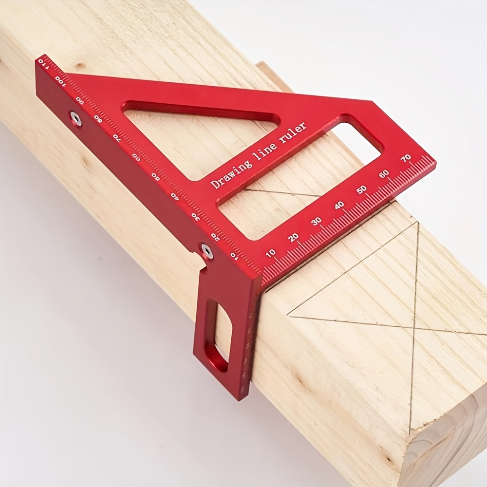 TEMU Aluminum Alloy Woodworking Square Protractor 45/90 Degree Layout, Carpenter Square Miter Triangle Hole Ruler Precision Hole Scriber For