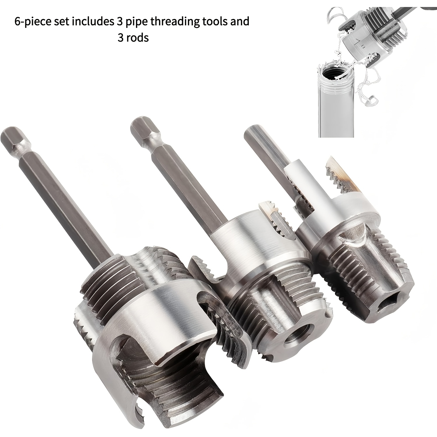 6pcs heavy duty internal external pipe threading tool kit compatible with drill press and electric drills pvc plastic pipe threading for 1 2 3 4 1 pipes pvc plastic tube tool