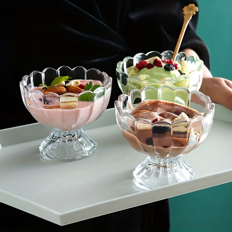 3pcs Set - Durable Glass Footed Serving Bowls - Scratch-Resistant for Ice Cream, Salads, Appetizers &amp; Parties - Versatile Elegant Tableware for Home Dining, Catering, Cafes &amp; Restaurants