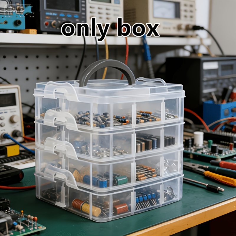 4-tier 24-compartment Transparent Storage Box With Lid And Handle, Transparent Tool Organizer, Suitable For Sorting Screws, Nuts, And Washers