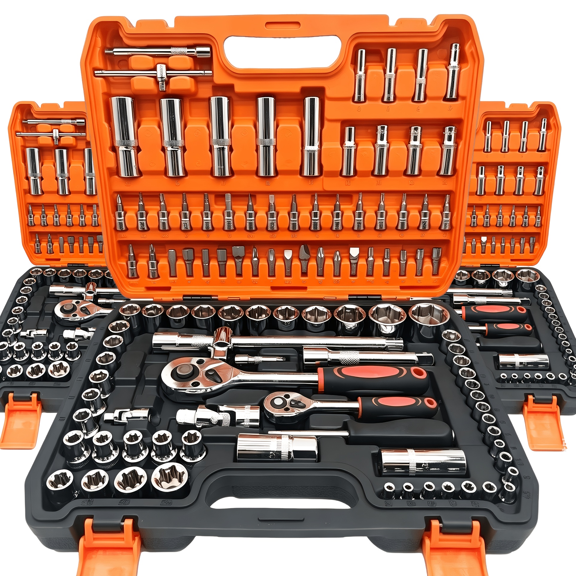 50 3 107pcs heavy duty socket wrench and tool set   release ratchet extension screwdriver kit suitable for car motorcycle bicycle and   1 4 1 2 3 8 drive professional mechanic tool kit for auto maintenance