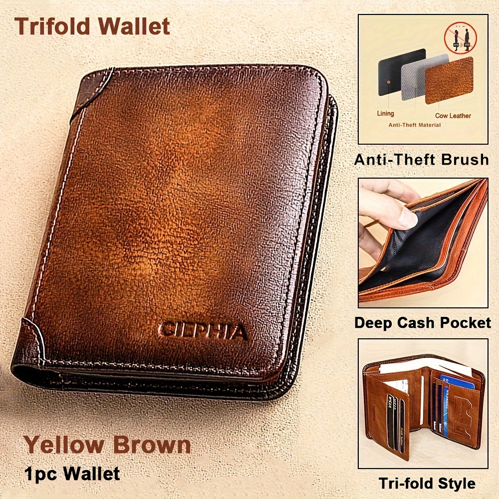 Genuine Leather RFID Wallets for Men, Vintage Dollar Pattern Thin Short Wallets, Multifunction ID Credit Card Holder Money Bag, Valentine's Day
