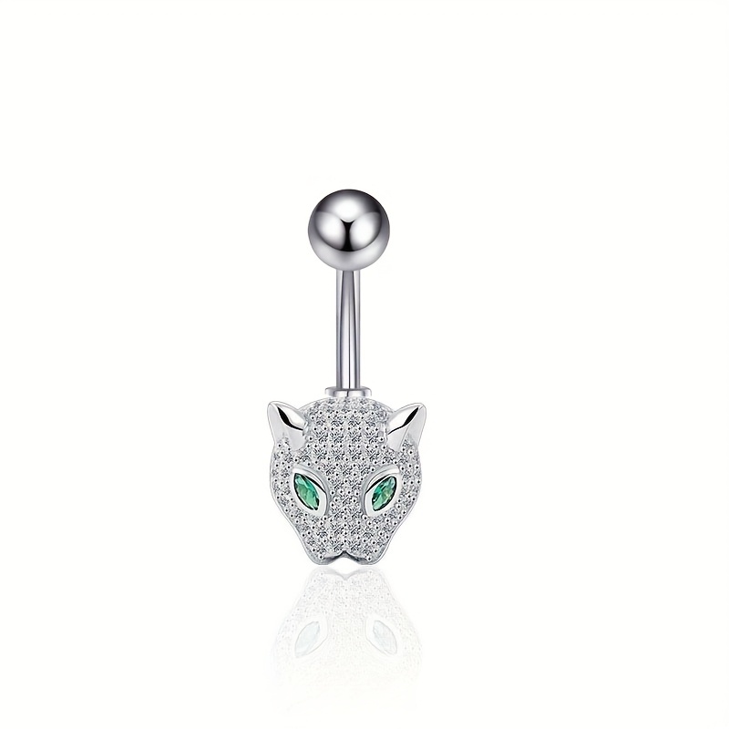 TEMU Un elegante piercing/nariz de cabeza de leopardo de cobre, de acero inoxidable. Incrustado con circonita sintética, esta joyería corporal es