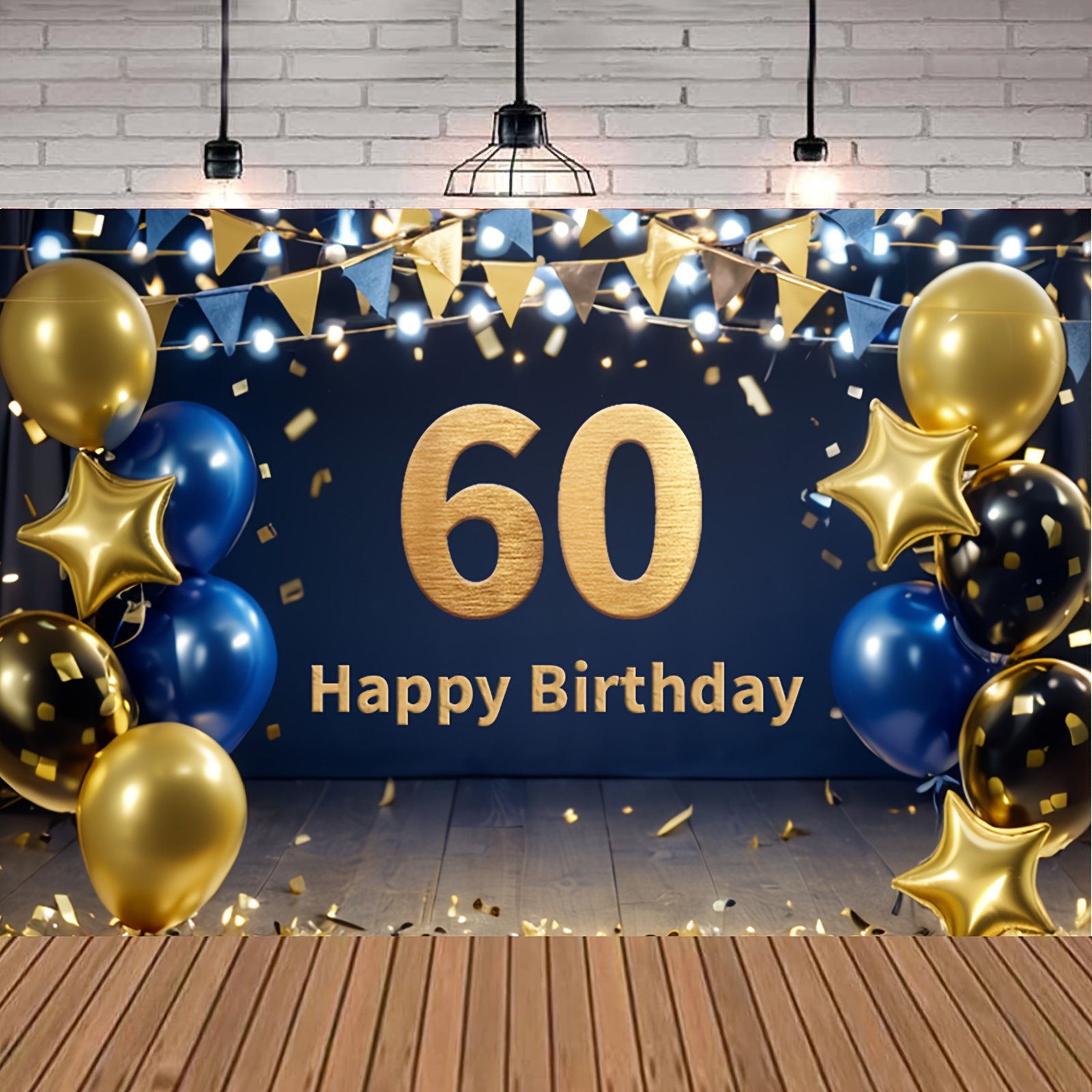

1pc 5*3ft Happy 60th Birthday Backdrop Banner Happy 60th Birthday Background Decorations Anniversary Photography Party Supplies