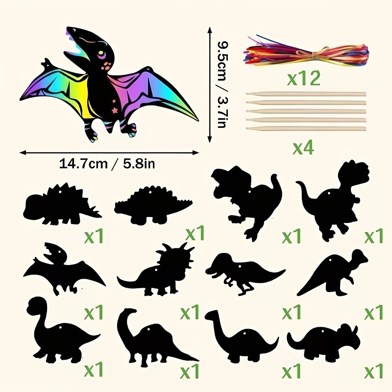 Image of 28pcs Dinosaur Themed Scratch- - Art Kit, Perfect For Crafters And Festive Decor - An Imaginative Gift , Holiday Decoration, Christmas Decorations, Halloween Decorations