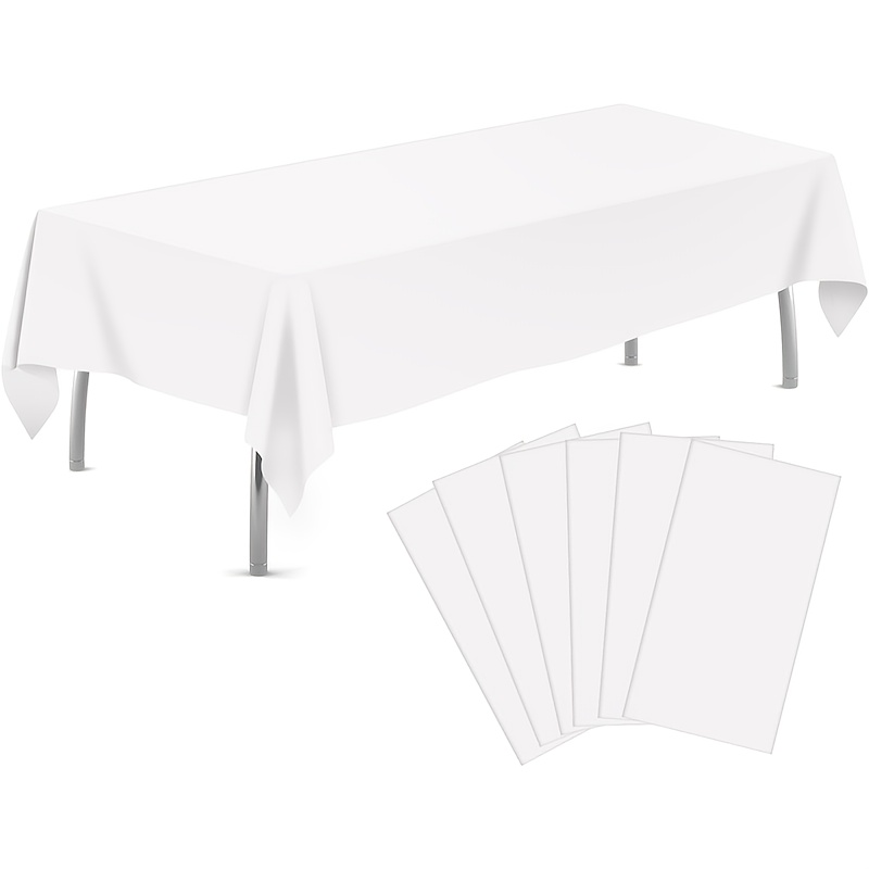 6 pack heavy duty disposable plastic tablecloths 54 x72 large party table coverings heavyweight durable plastic sheets for weddings birthdays gender reveals buffet tables bulk pack of 6 easy   tableclopes no setup required
