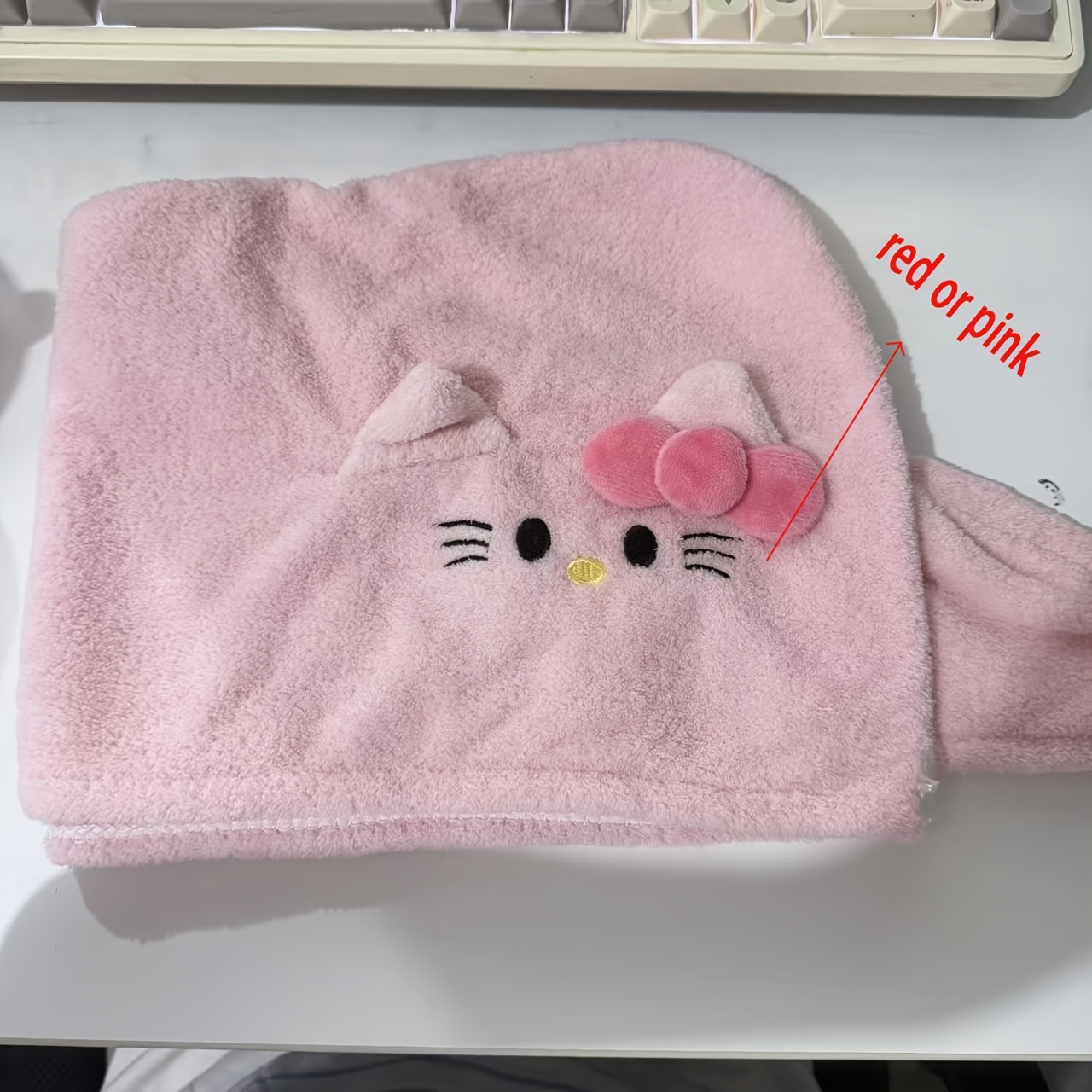 Image of 1pc Kitty Cat Cute Cartoon Plush Hair Towel, Soft, Thick, Absorbent, Non-linting Dryer Towel, Bathroom Essentials, Suitable Gift For