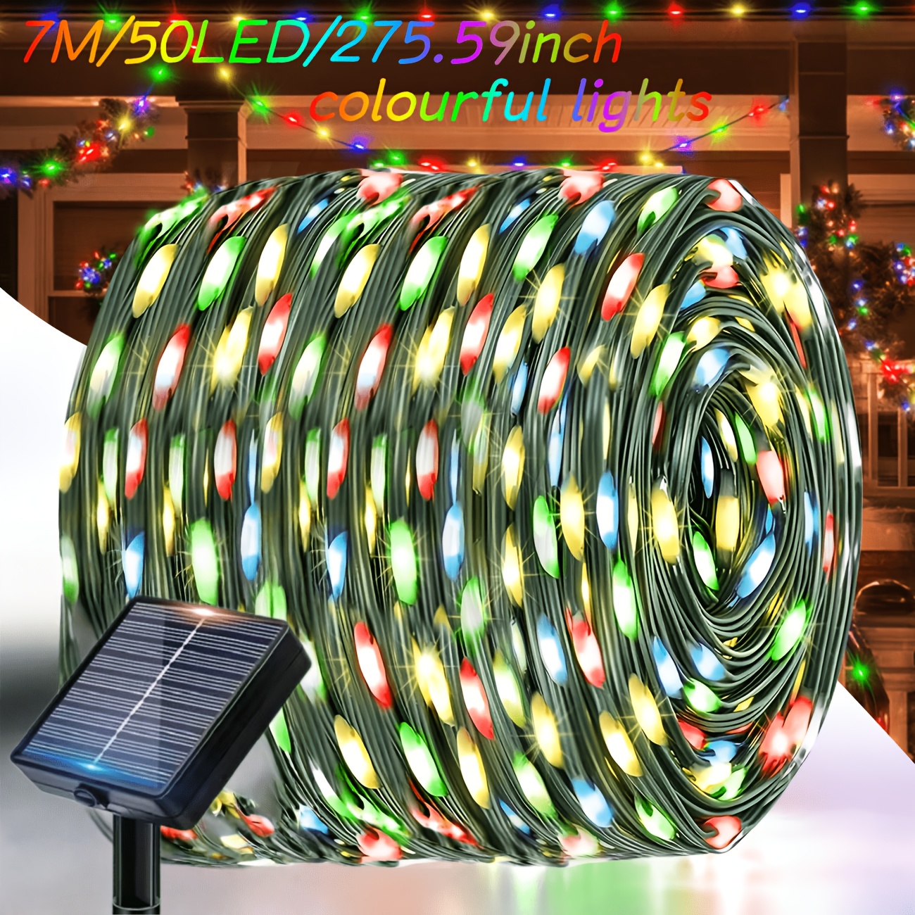 TEMU 1pc Outdoor Solar Christmas Light String, Dark Fairy Lights, 8 Modes, Solar Powered, Decorate Balcony, Courtyard, Garden, Trees, Parties,