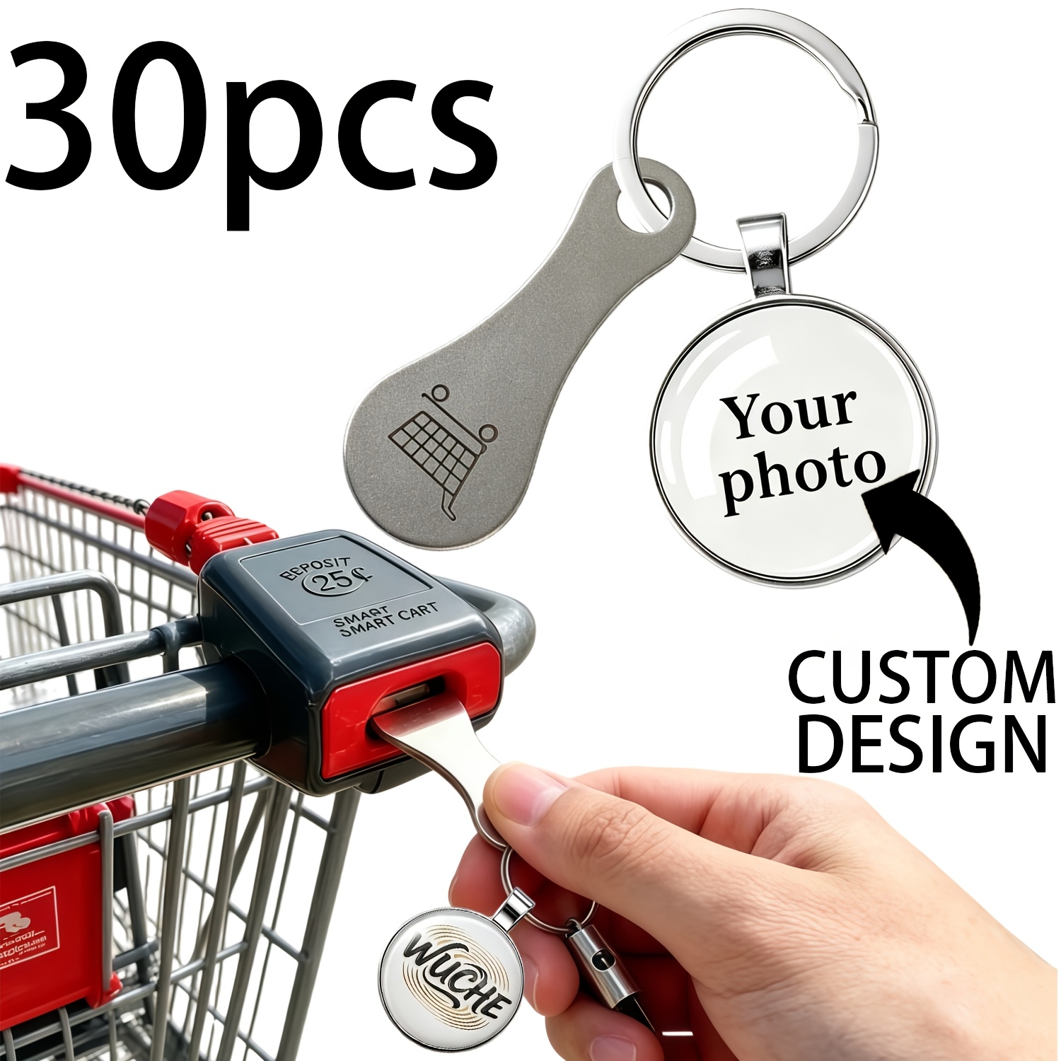 TEMU 30pcs Custom Clock Gem Keychains With Shopping Cart Tokens: Customizable With Images And Photos, Personalized Keychains, Suitable For Bulk
