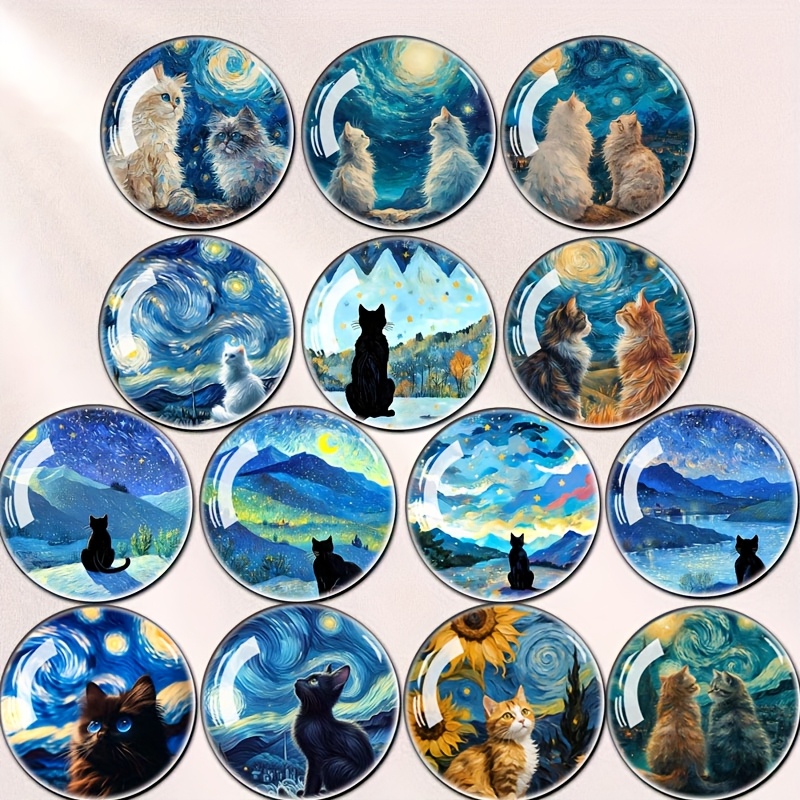 TEMU 14 imanes de nevera grandes de cristal 3D de gato , imanes artísticos para nevera para cocina, oficina y decoración del hogar, pizarra blanca,