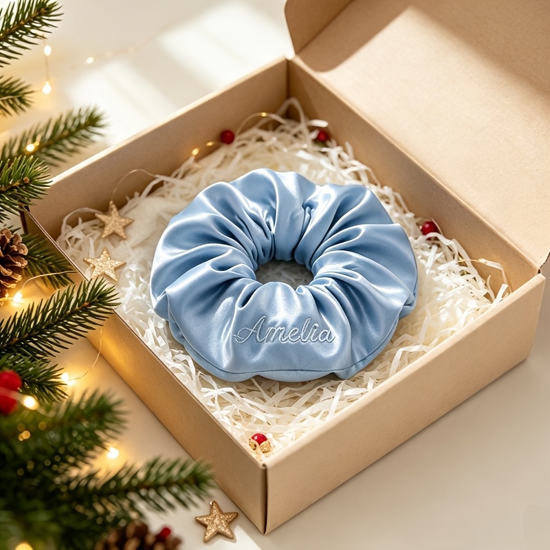 TEMU Personalized Christmas Embroidered Scrunchie, Women's Hair Accessory Scrunchie With Custom Embroidered Names, Gifts For Festivals, Weddings And