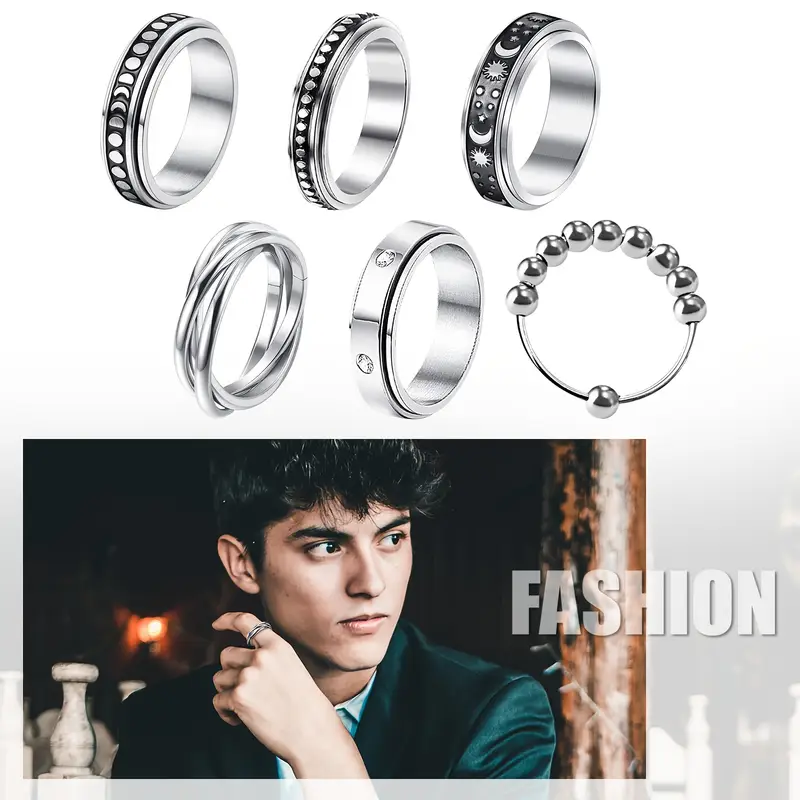 6pcs stainless steel spinner fidget rings anti anxiety design for casual attire gifting Product details 2