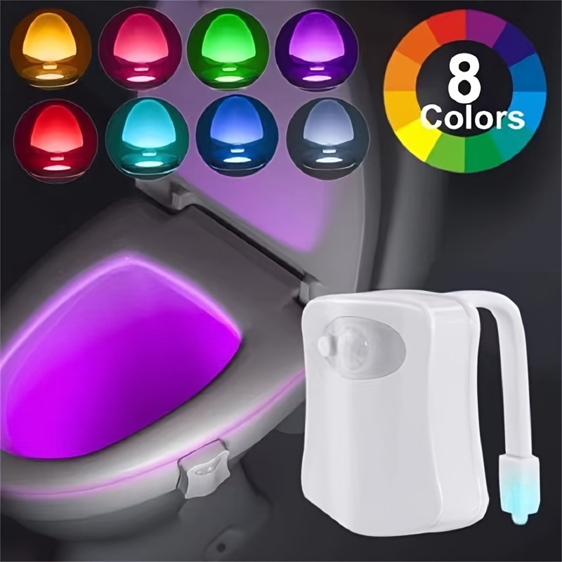 

1pc Motion Sensor Toilet Night Light - 8 Color Changing Led, Battery Operated (no Batteries Included), Wall Mounted, Adjustable Illumination, Plastic Material, Ideal For Various Rooms