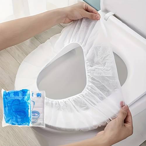 10/20 piezas de cubiertas desechables para asiento de inodoro - cubiertas portátiles para asiento de inodoro de viaje para avión, camping y viajes de negocios, tela con diseño ergonómico, no necesita electricidad, esenciales higiénicos y cómodos para el baño, cubiertas para asiento de inodoro para viajes