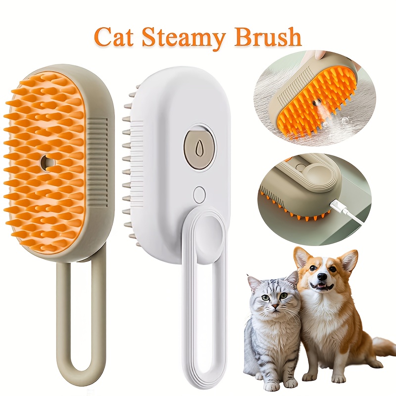 MIAOQUANJI Escoba de vapor para gatos - Herramienta de aseo para mascotas recargable por USB con mango ergonómico, cerdas suaves para desenredar y diseño ergonómico para gatos y perros - Elimina el pelo suelto, reduce la caída del pelo, promueve un pelaje saludable, herramienta de aseo para gatos, diseño de mango elegante, construcción duradera