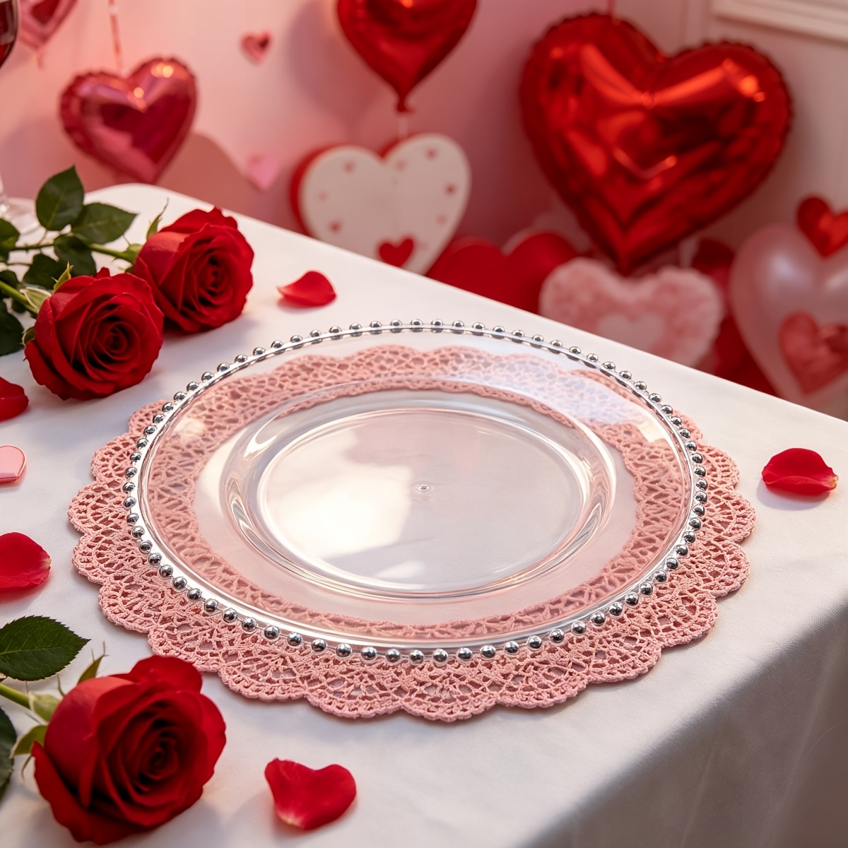   plastic charger plates with bead rim plastic round serving plates decor dinner plates for party   dinner decoration non food contact 13inch 33cm