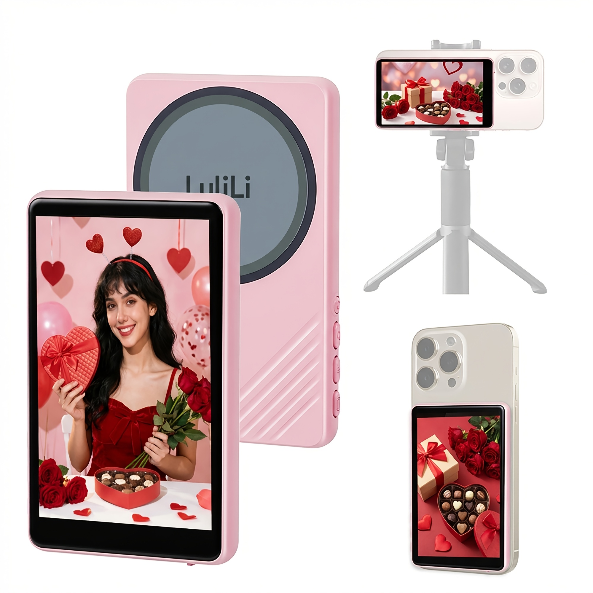 TEMU Magnetic Selfie Monitor Screen Phone, 4k Recording Back Camera Screen For Iphone & , 180° Rotation, 3 Levels Of Brightness, Wireless Selfie
