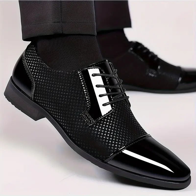 mens stylish faux leather dress shoes for office weddings lace up comfort details 0