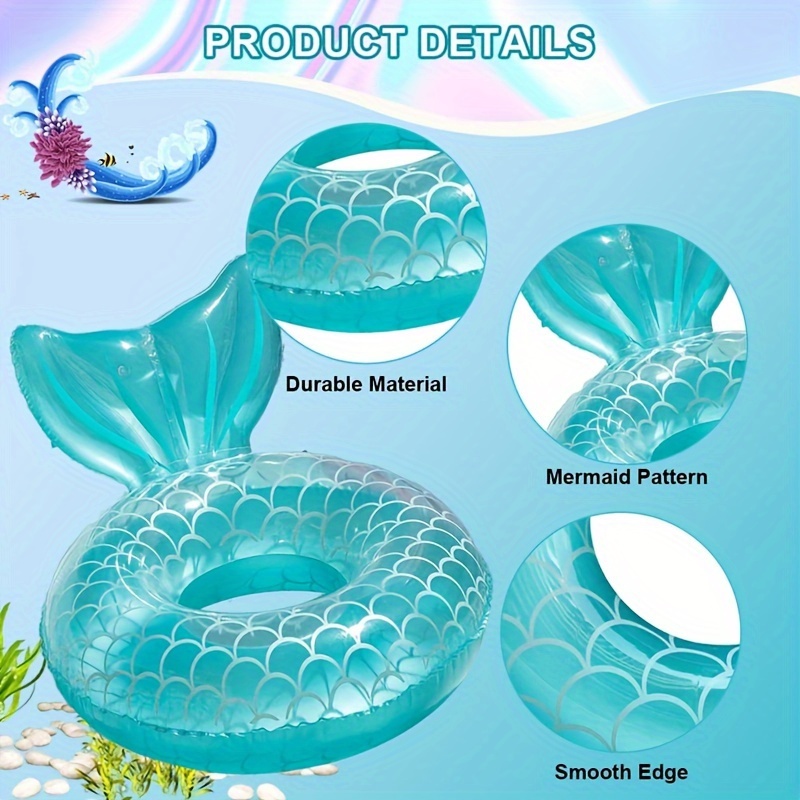 1pc, Mermaid Tail Swimming Pool Float,Mermaid Swimming Ring Inflatable  Mermaid Swimming Pool Floater For Adults, Suitable For Summer Beach Water  Swimm