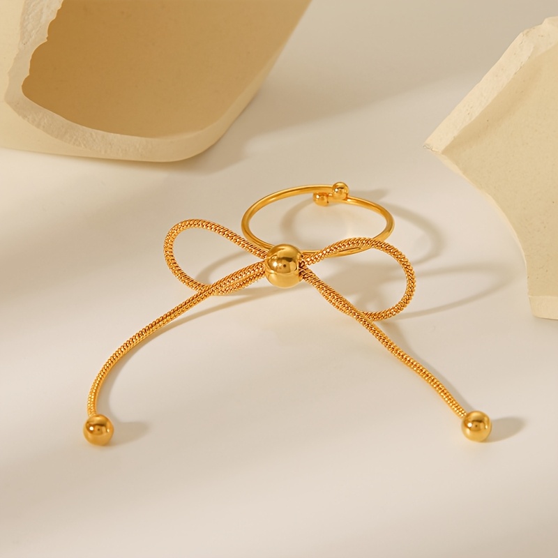 Minimalist Titanium Bow Ring Bangle - Golden Tone