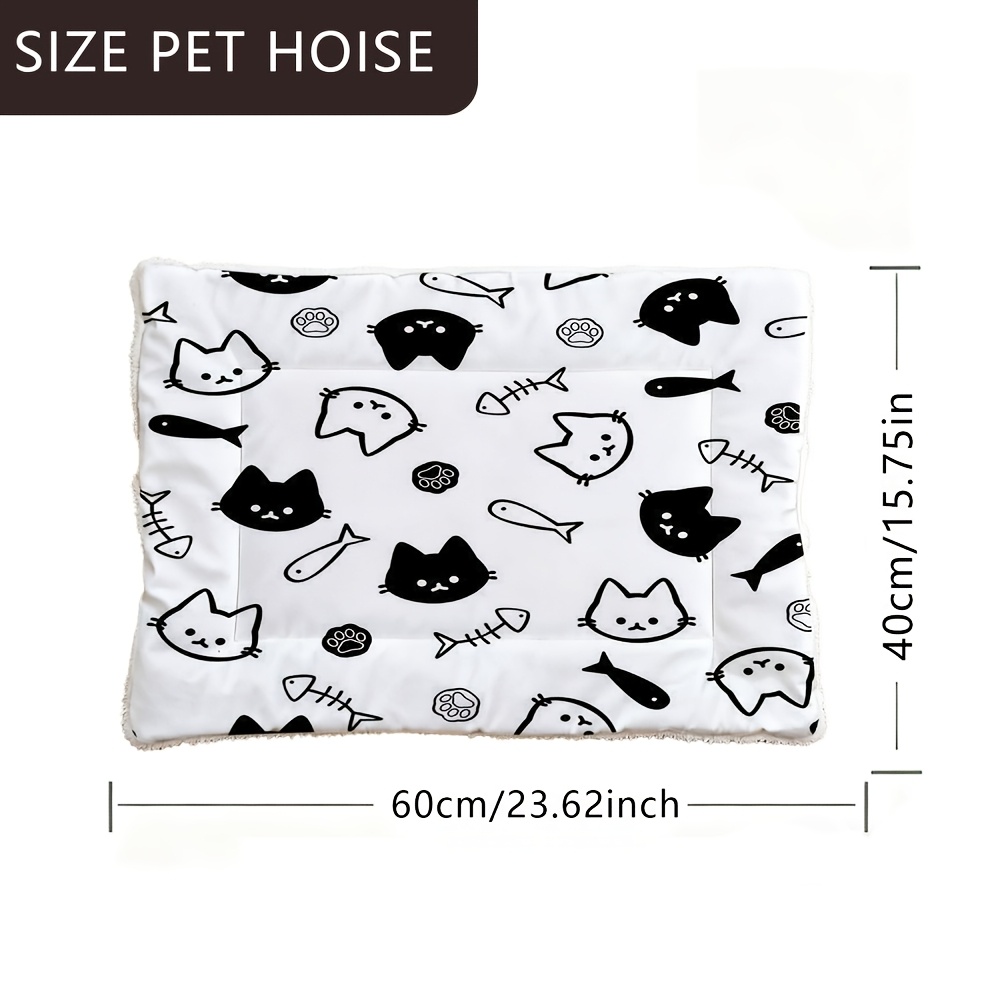 TEMU 1pc Dog Bed Mat, Pet Bed With Simple Kitten Pattern, Washable Crate Mat For Large, Medium, And Small Dogs, Reversible Crate Kennel Mat, Cat Bed