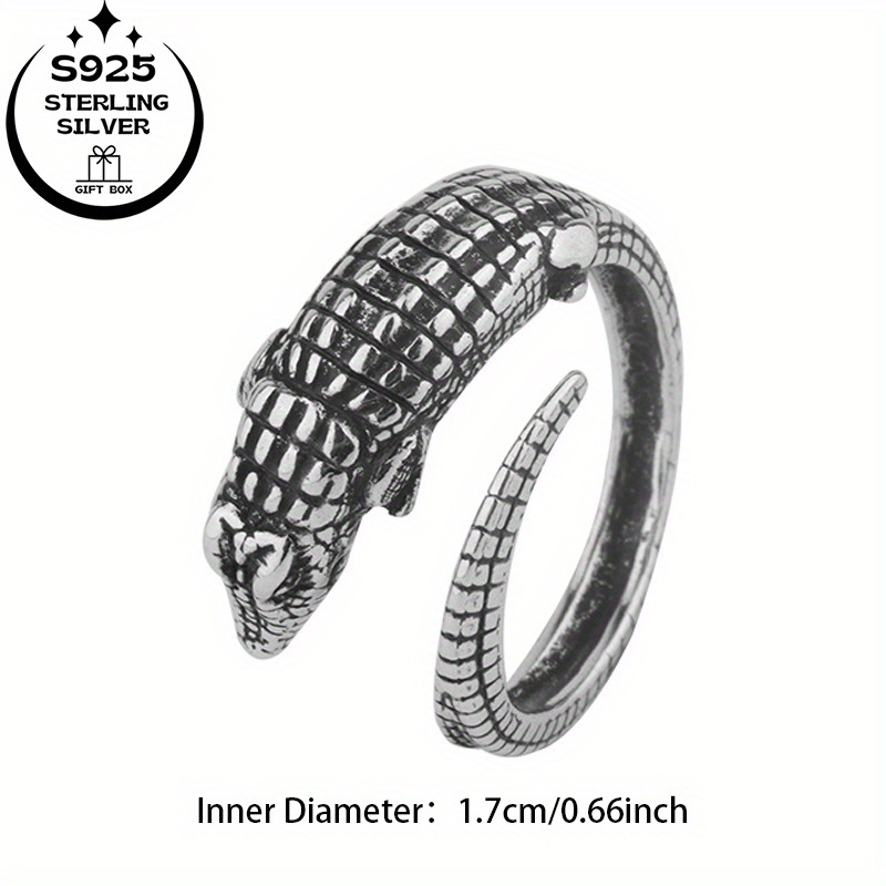 925 Silver Crocodile Ring for Women, Adjustable