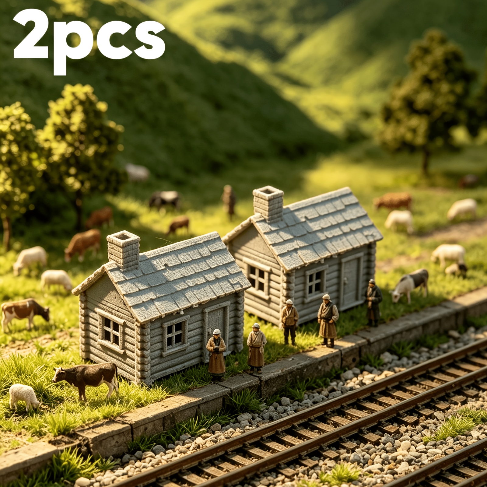 TEMU 2pcs, Ensemble de Modèle en Plastique Maison Miniature à Côté de Ferrée pour Miniature à l'Échelle N, Adapté aux Modèles d'Usine, Photographie