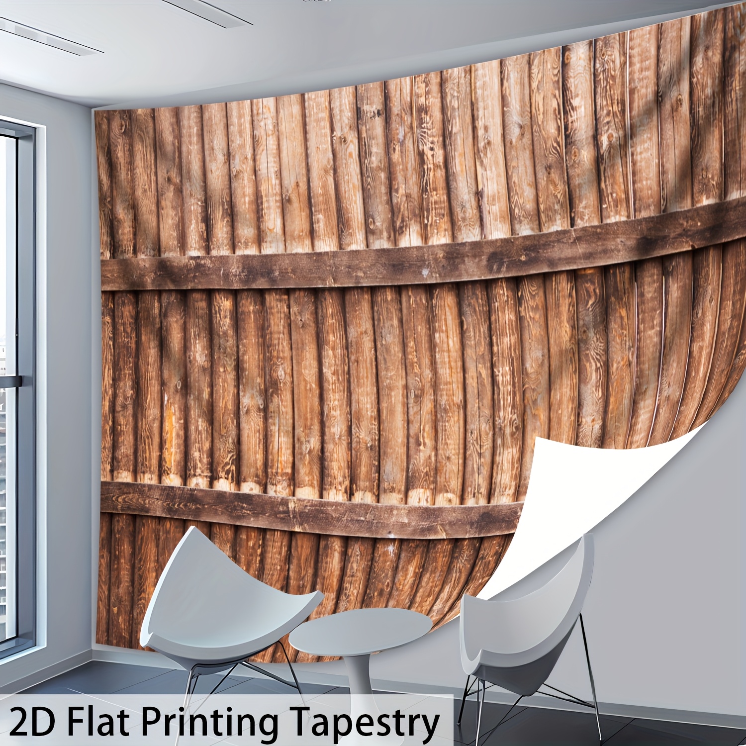 TEMU 2D Plat - [2D Plat Printen] 1 stuks - Ultra Groot Formaat - Primitief Houten Muur Foto Landschap - HD Digitale Print Groot Tapijt - Polyester -