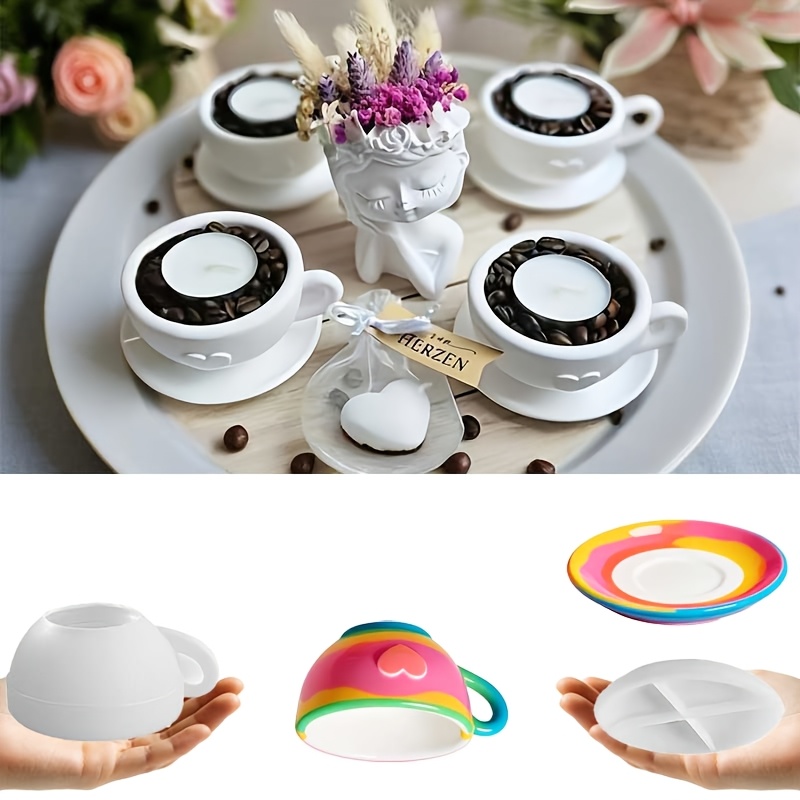 Image of Silicone Clay Molds, 2pcs Mixed Set, Cup And Saucer Silicone Mold Set, Epoxy Molds With Tray, Diy Silicone Crafts, Suitable For Tabletop Decor And Home Decor