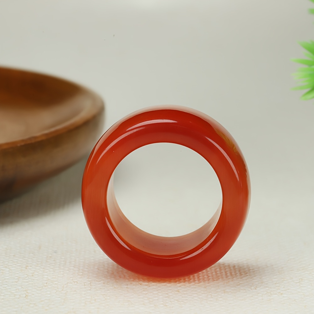 TEMU Ziquexsite Single Chinese Red Thumb Ring - Natural Stone Conservative Style Statement Jewelry, No Plating For Casual Attire