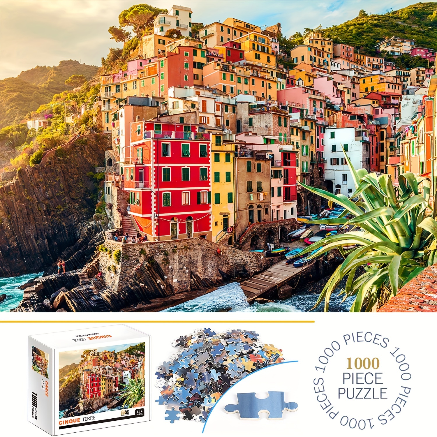 

1000pcs Cinque Terre Puzzle, Thick And Durable Seamless For Adults Fun Family Challenging Puzzle For Birthday, Christmas, Halloween, Easter