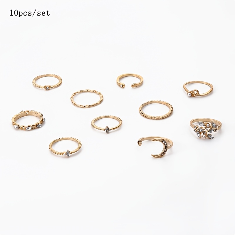 TEMU 10pcs/set Women's Fashion Elegant Leaf Romantic Elements Knuckle Ring Set Exquisite Thin Jewelry Women's Anti Tarnish Non Fading Suitable For