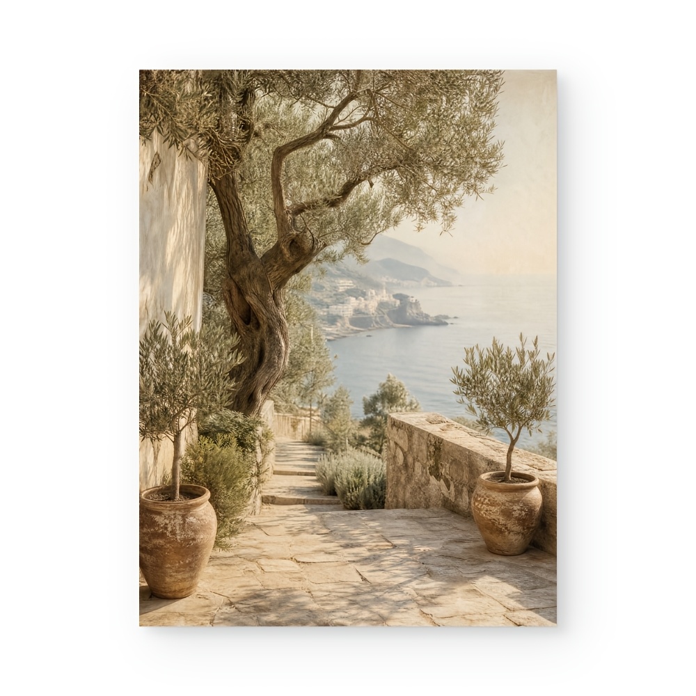 TEMU 2d Flat, 2d Flat, Posters And Prints Unframed Canvas Wall Art Vintage Mediterranean Coastal Landscape Olive Tree Wall Decor Printing For Living