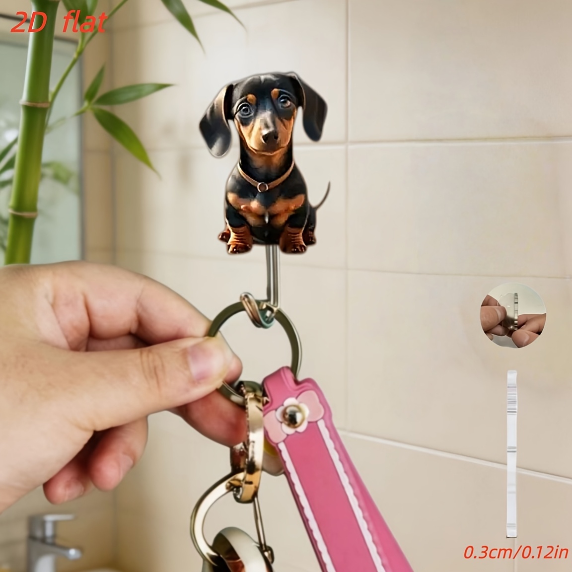 TEMU 2d Flat - 1pc Cute Dachshund Acrylic Hook - No Drilling, Traceless Strong Adhesive & Bathroom Hook, , Stylish Design. Suitable For Kitchen,