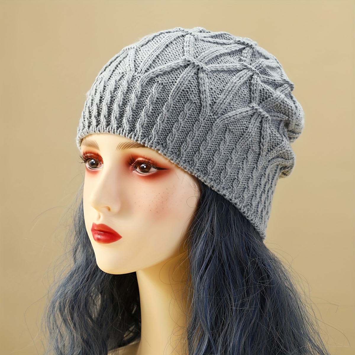 Unisex Single-Layer Cable Beanie, Windproof Ear-Protecting Hat