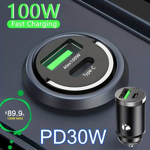 2026 new dual port mini usb car charger fast charging pull ring design compatible with phone 17 pro 15 14 13 for samsung ipad new years gifts