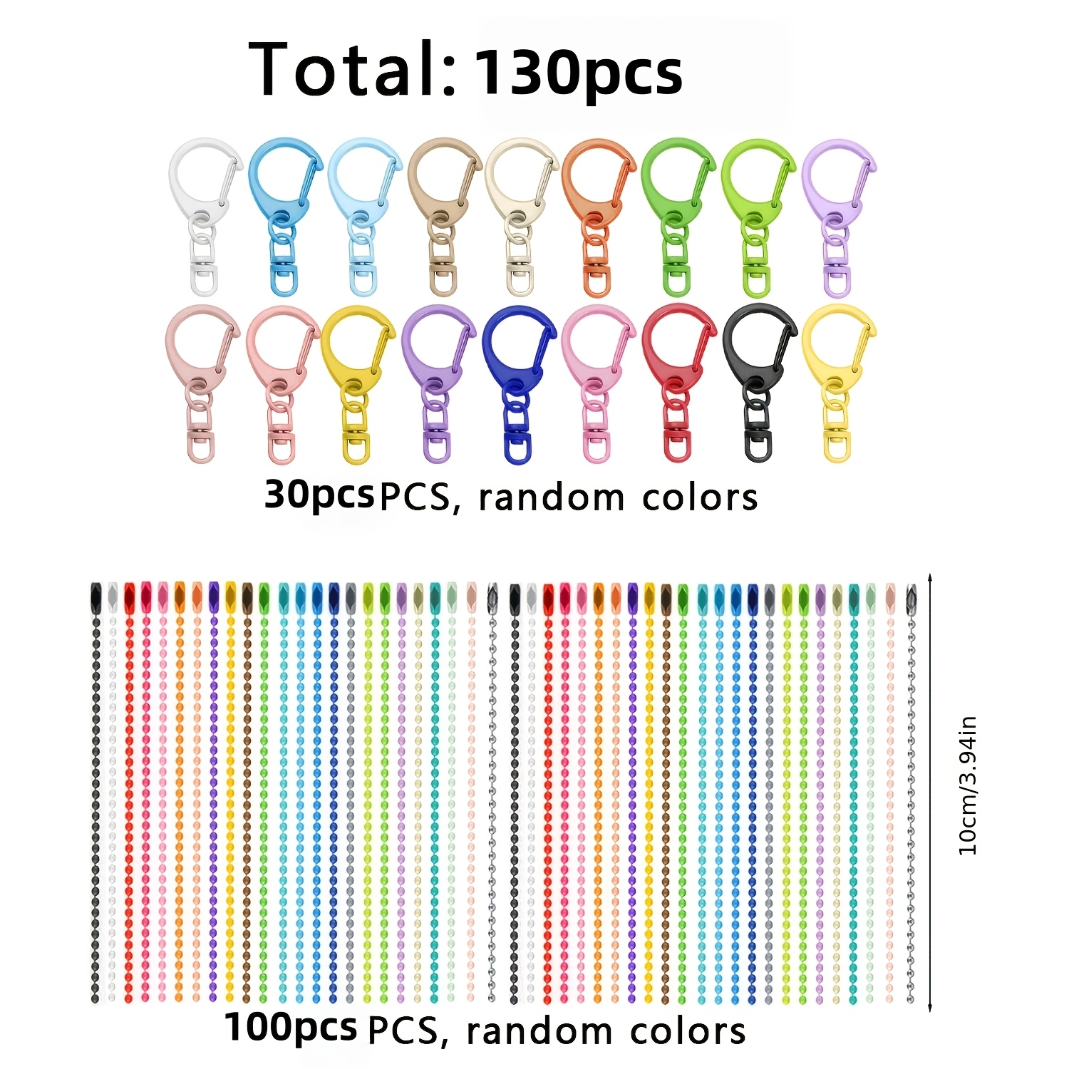 TEMU 130pcs Set: 30pcs Keychains + 100pcs Bead Chains. Creative Random Mixed Color Painted Keychain Beads And Chains, Colors Random—diy Key Rings,