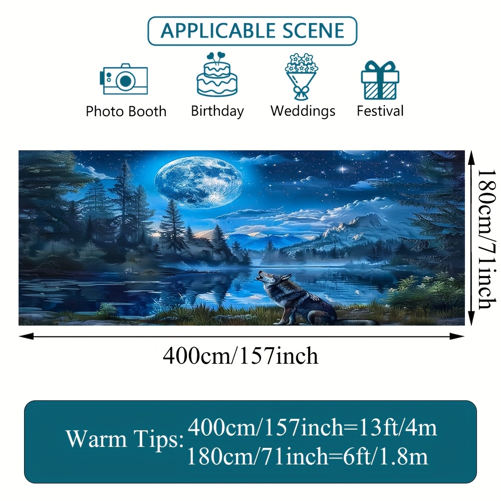 2D Flat - 1pc Wolf by Moon Lake Decorative Garage Door Cover - 2D Flat Printing, Polyester Outdoor Banner, Easy to Hang, Versatile for Any Festive or Themed Event, Festive Decoration|Majestic Landscape Decor|Durable Outdoor Fabric
