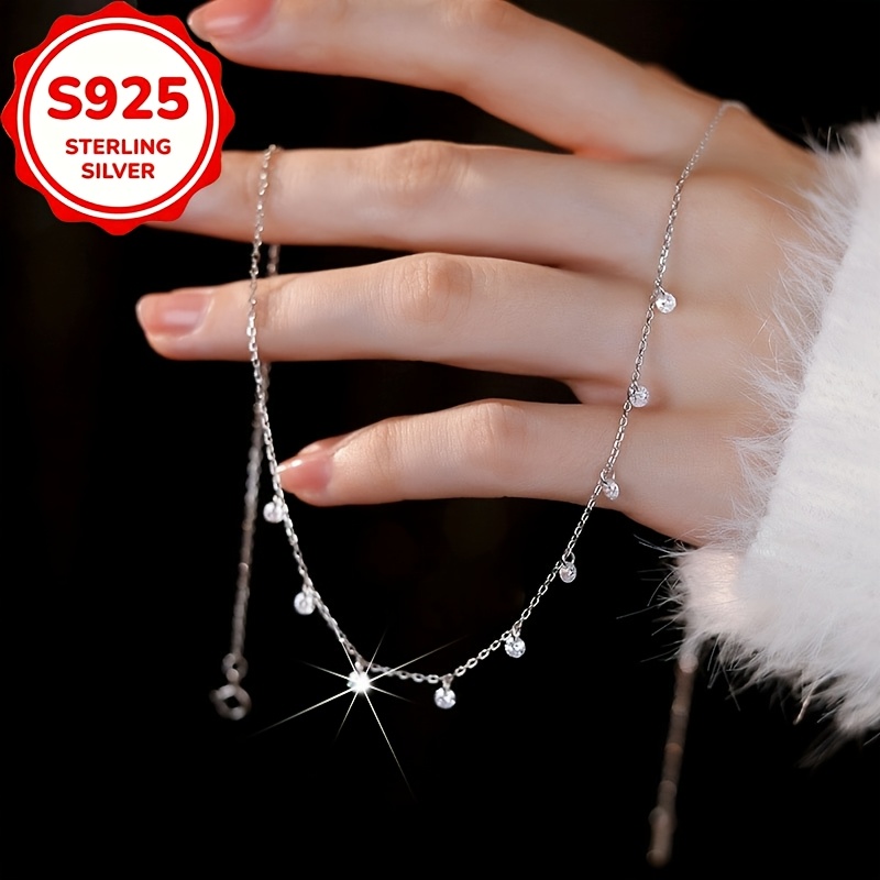 S925 Silver Multi-Stone Irregularly Hanging Zirconia Necklace