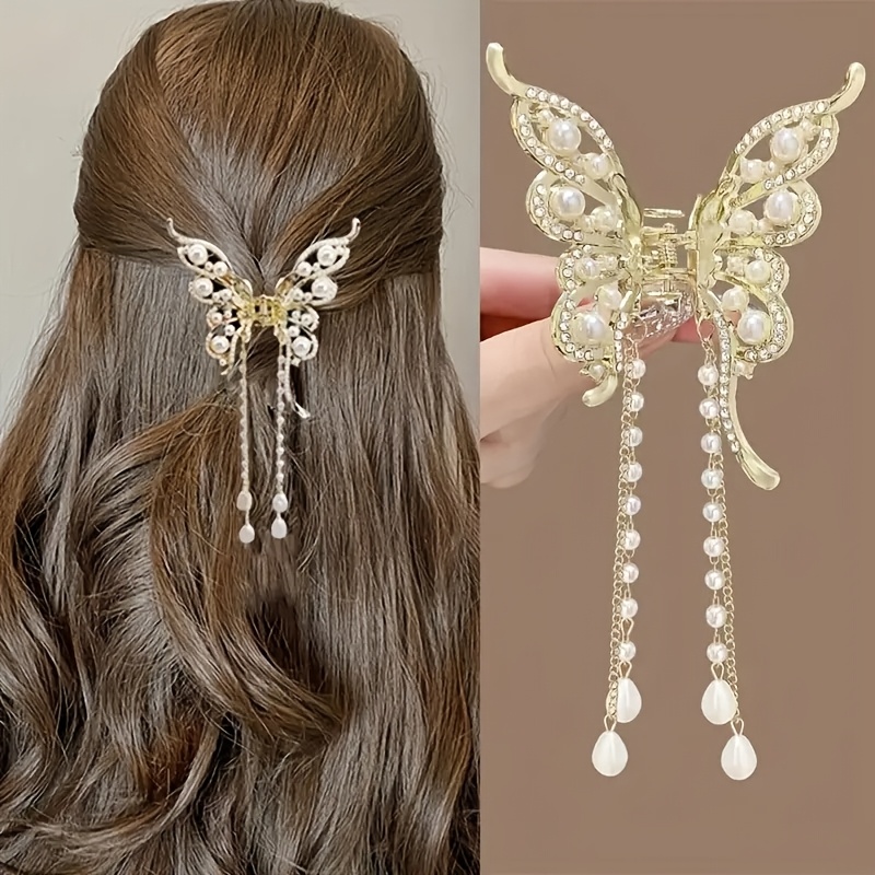 TEMU 1pc Fashion Artificial Tassel Hair Claw For Women Party Hair Accessories, Cute Hair Accessories For Women, Long Hair Accessories, Hair