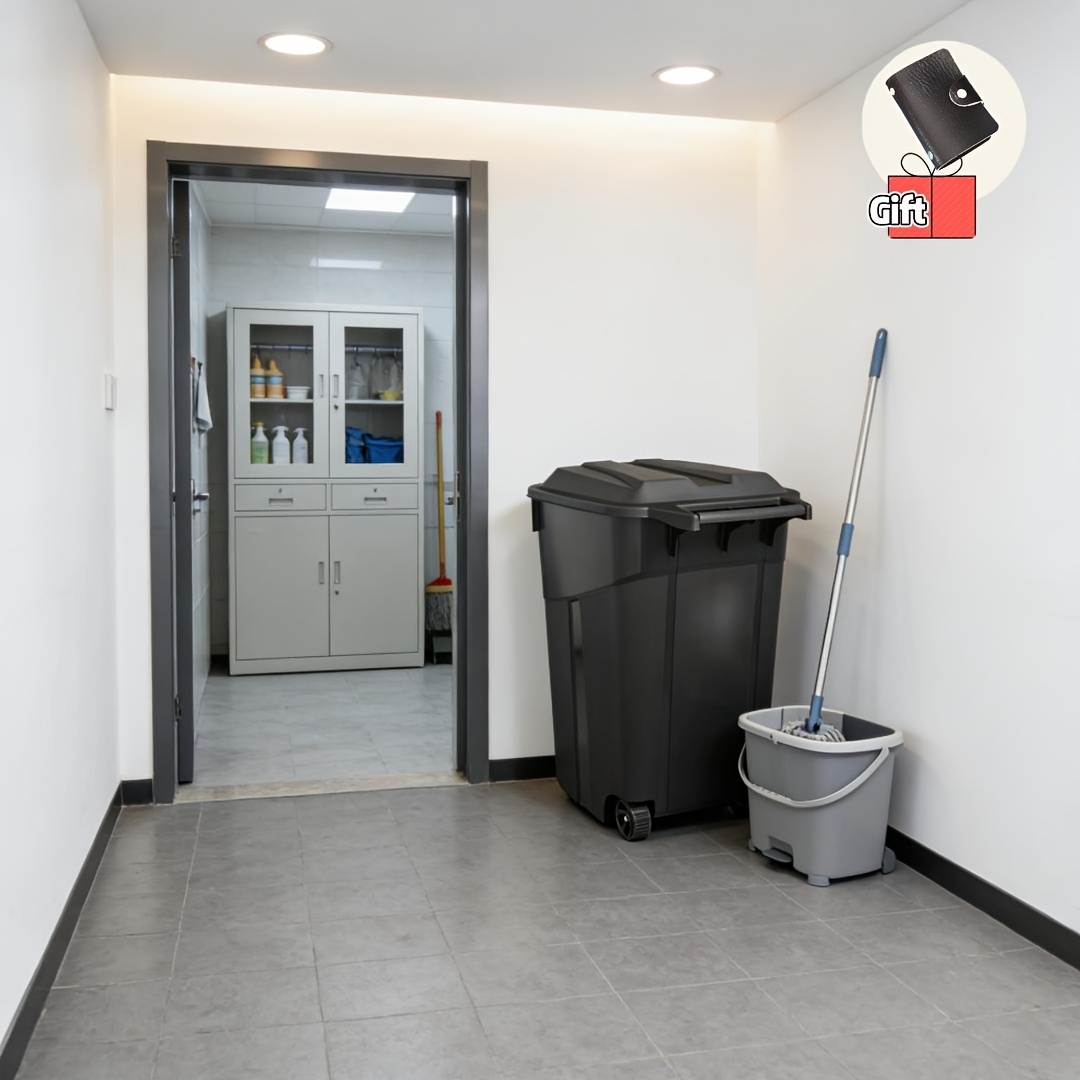 TEMU Tough Black 45 Gallon Wheeled Garbage Bin - Heavy-duty Plastic Can With Attached Lid, Reinforced Base & Weather-resistant Non-slip Wheels