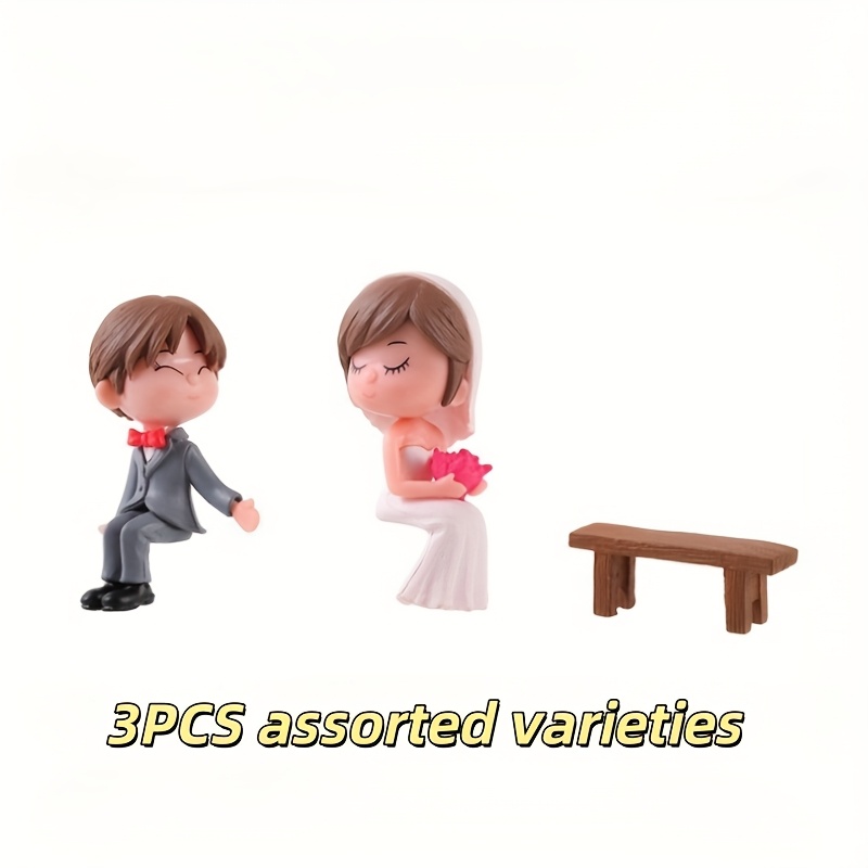 Image of 3pcs Assorted Varieties Micro-landscape Plastic Cartoon Wedding Stool Couple, Gardening Ornaments Wedding Couple Decorations, Suitable For Home Decoration, Wedding, Party Occasions